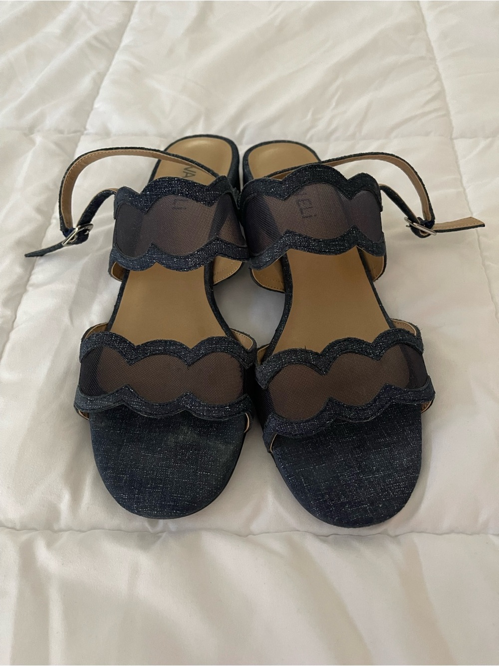 Vaneli Black Scalloped Mesh Strap Sandals